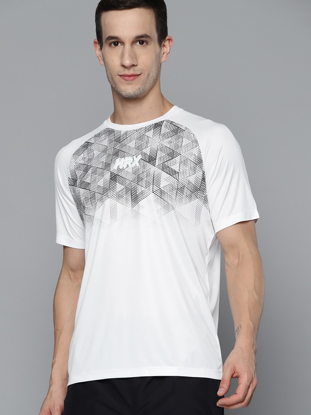 

HRX By Hrithik Roshan Men Optic White Rapid-Dry Geometric Basketball Tshirts