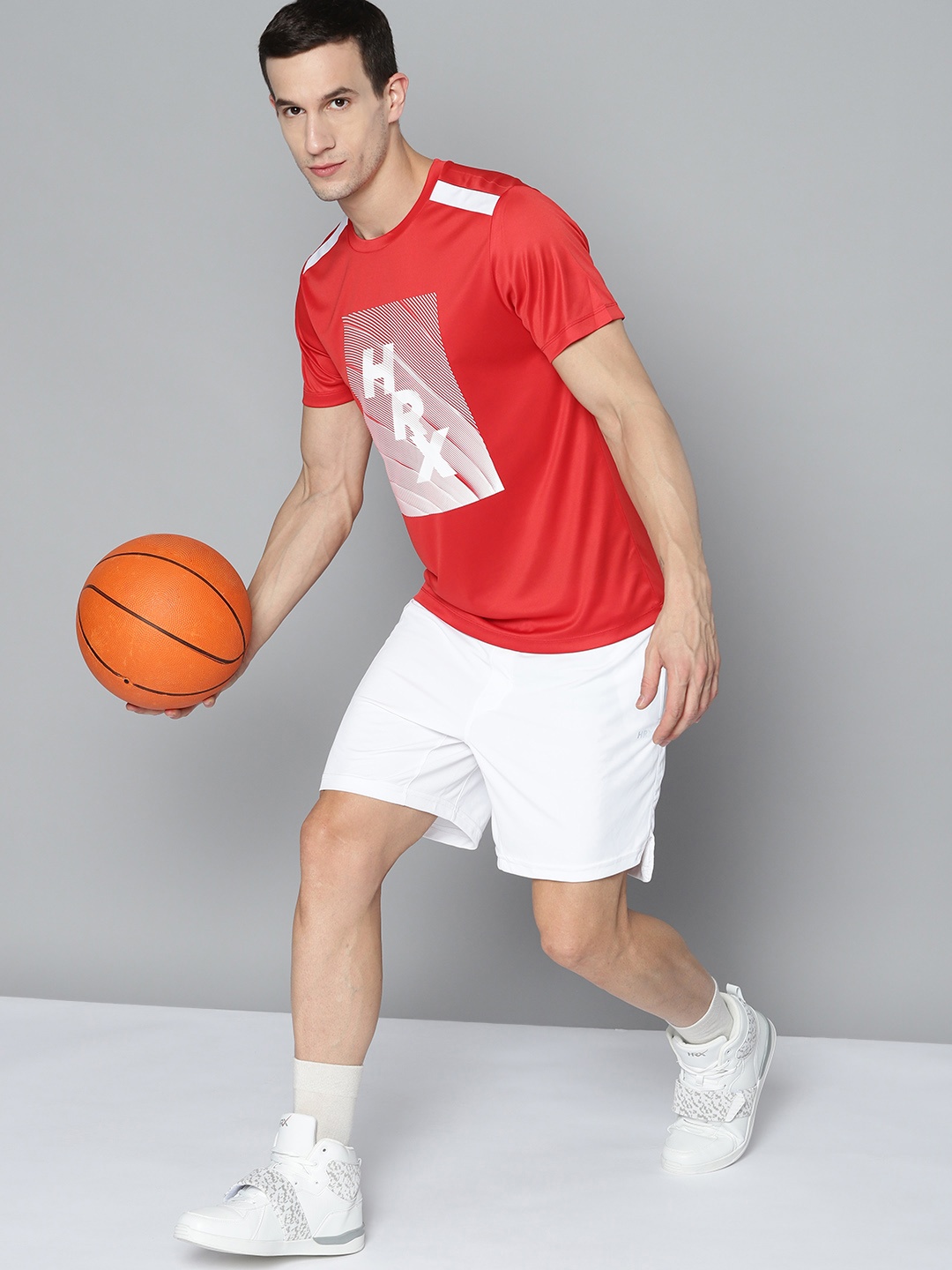 

HRX By Hrithik Roshan Basketball Men Racing Red Rapid-Dry Brand Carrier Tshirts