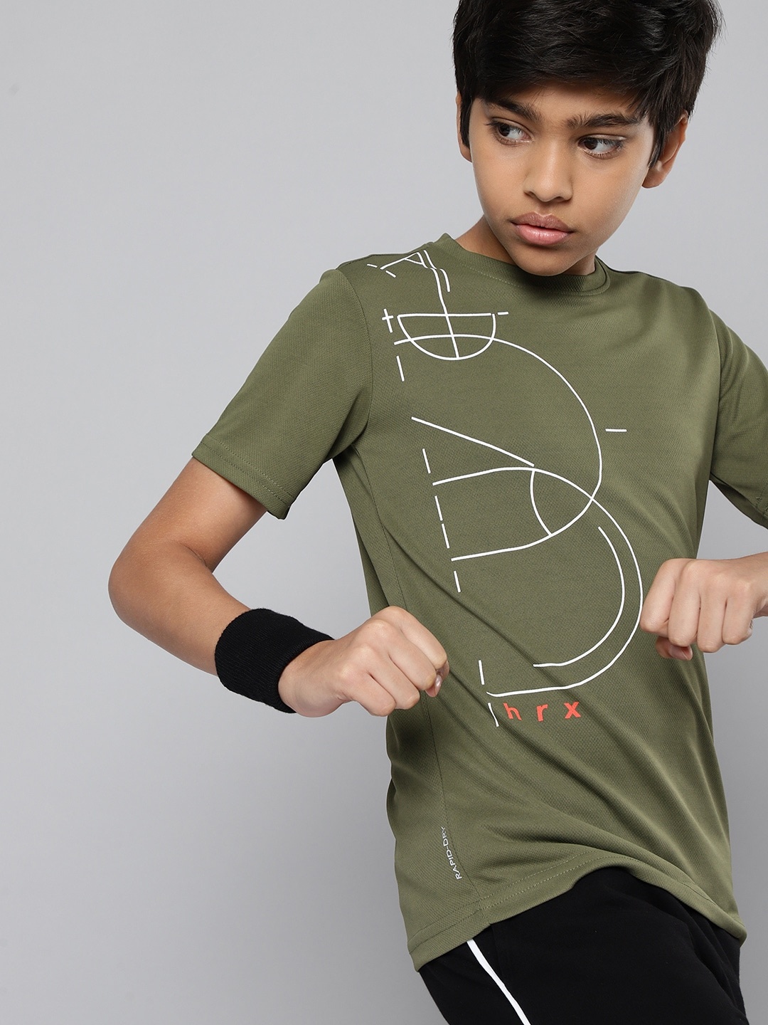 

HRX By Hrithik Roshan Running Boys Burnt Olive Rapid-Dry Typography Tshirt