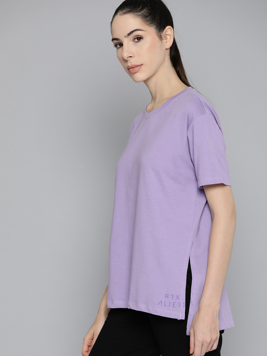 

HRX by Hrithik Roshan Women Lavender Solid Pure Cotton T-shirt