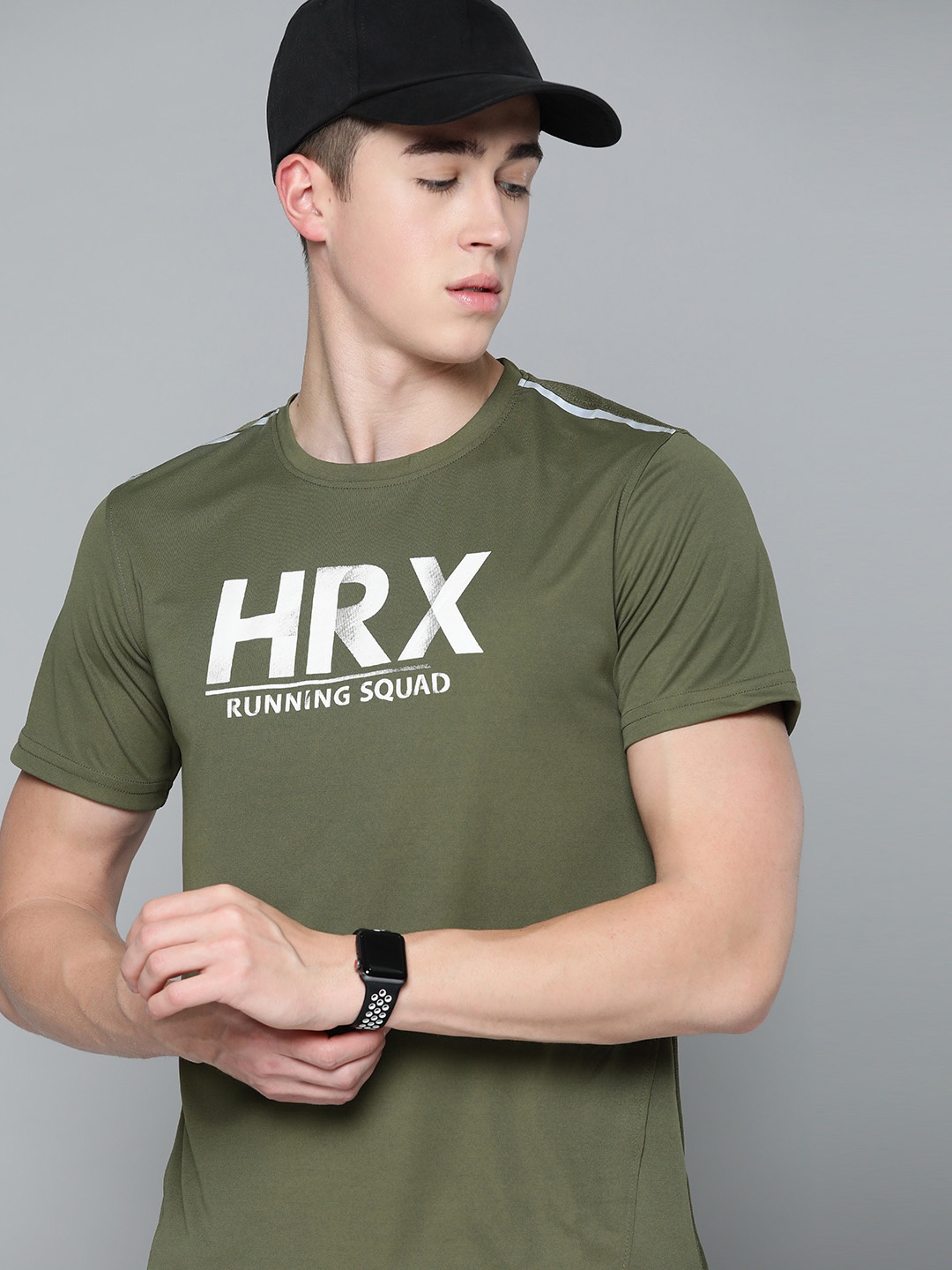 

HRX By Hrithik Roshan Men Rapid-Dry Brand Carrier Running T-shirt, Olive