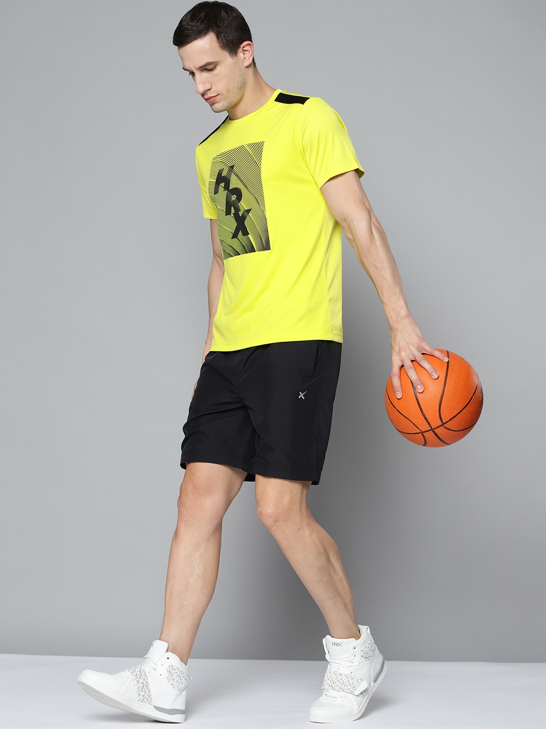 

HRX By Hrithik Roshan Basketball Men Sulphur Spring Rapid-Dry Brand Carrier Tshirts, Lime green