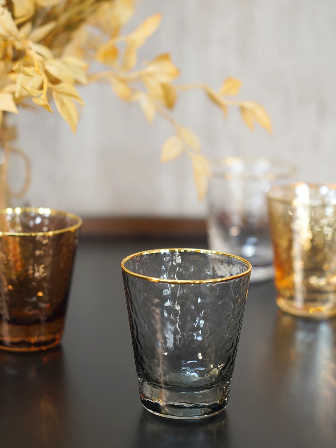 

Pure Home and Living Set Of 6 Grey Solid Glass Tumbler Set