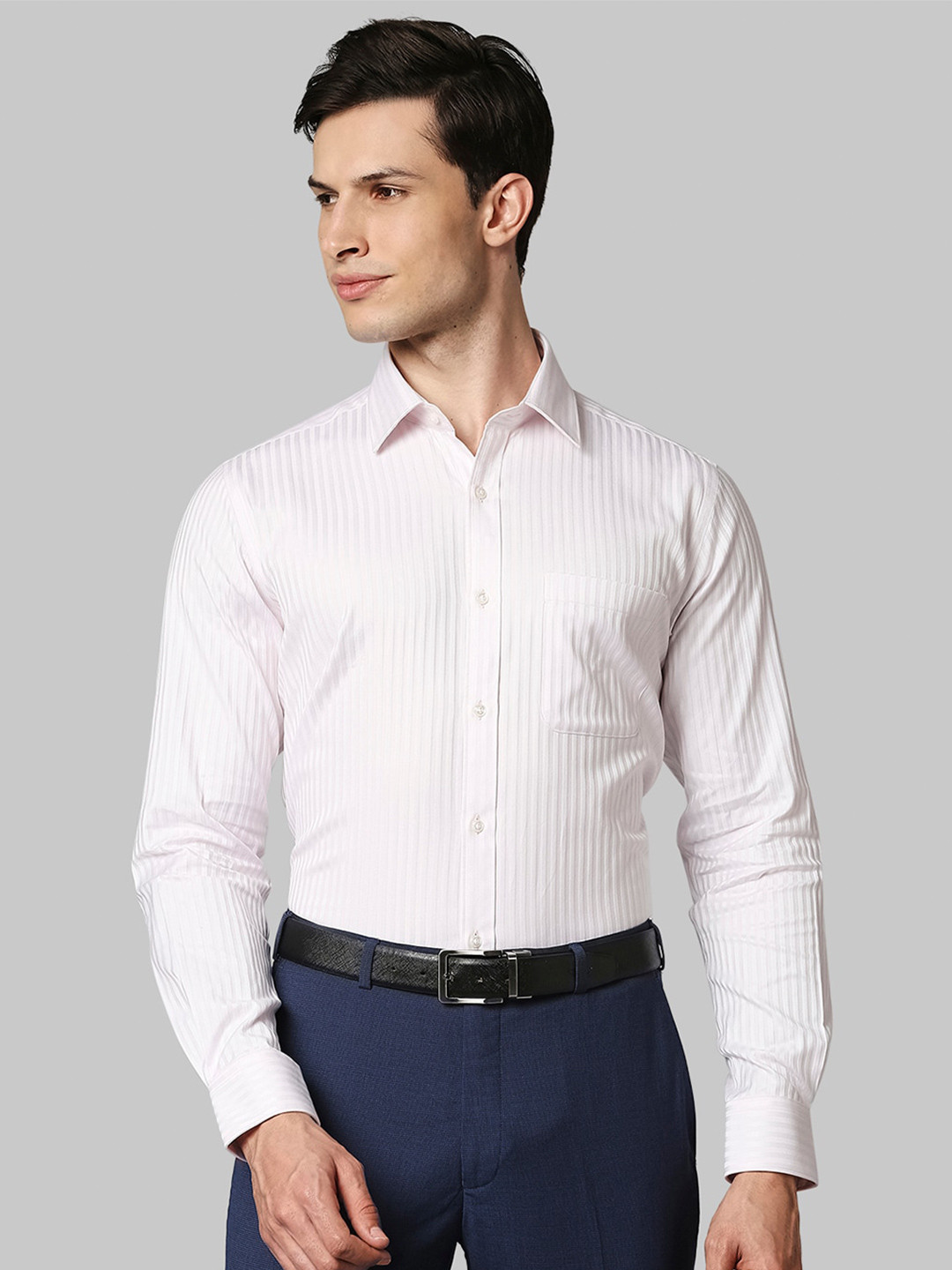 

Raymond Men Pink Opaque Striped Formal Shirt