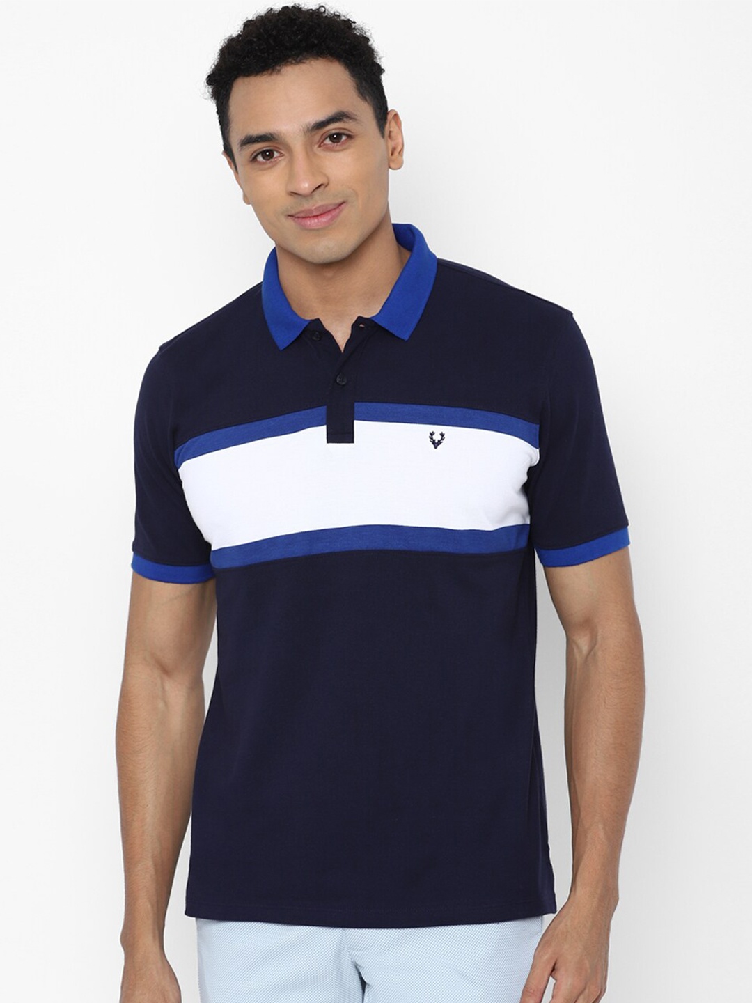 

Allen Solly Men Navy Blue & White Colourblocked Polo Collar T-shirt