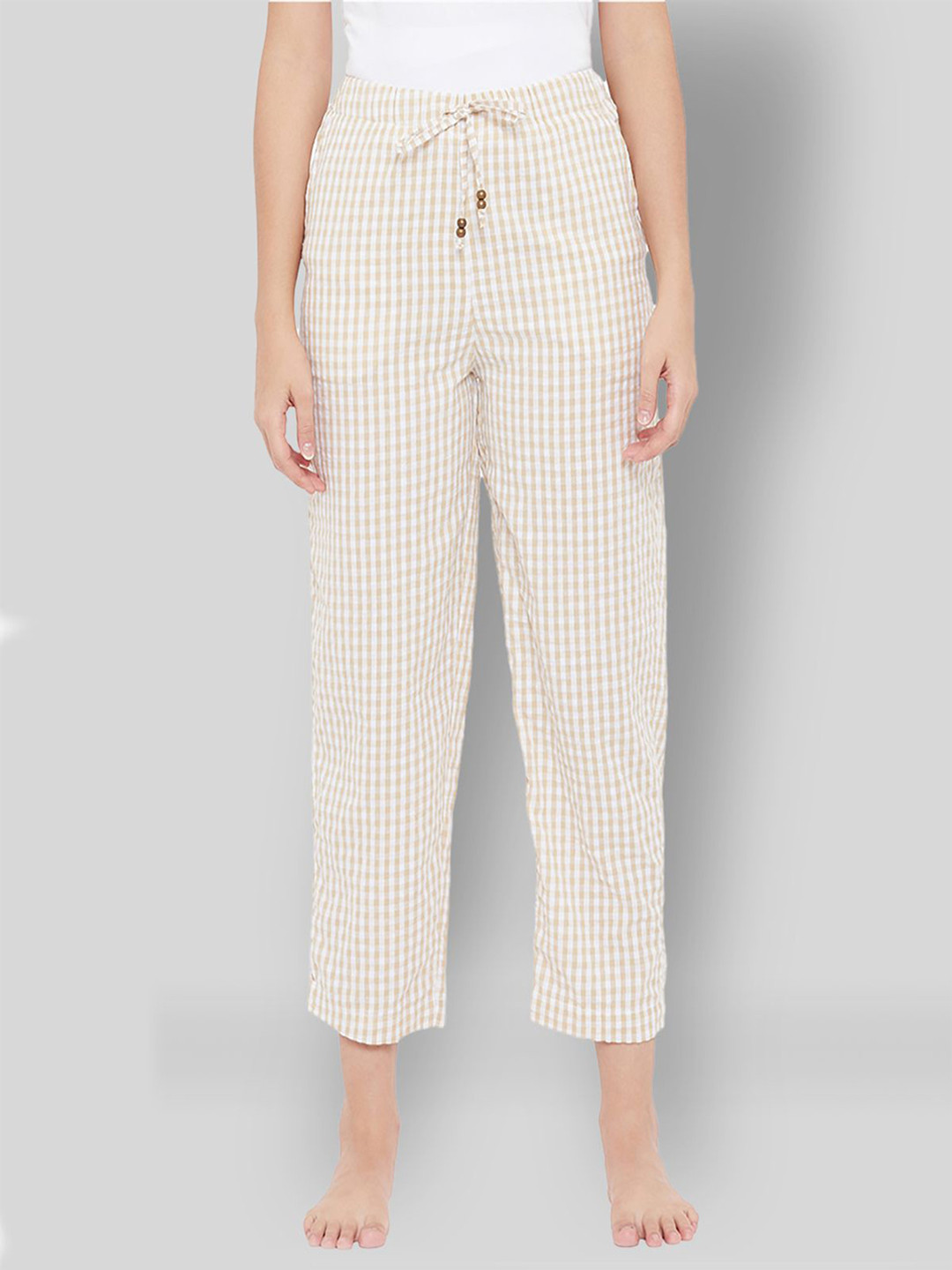 

Style Shoes Women Beige Checked Cotton Lounge Pants