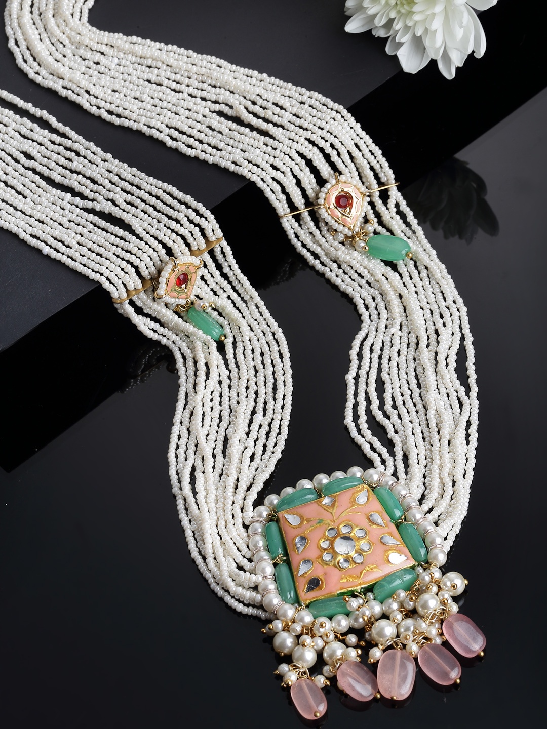 

DUGRISTYLE Gold-Toned & Cream-Coloured Sterling Silver Gold-Plated Necklace