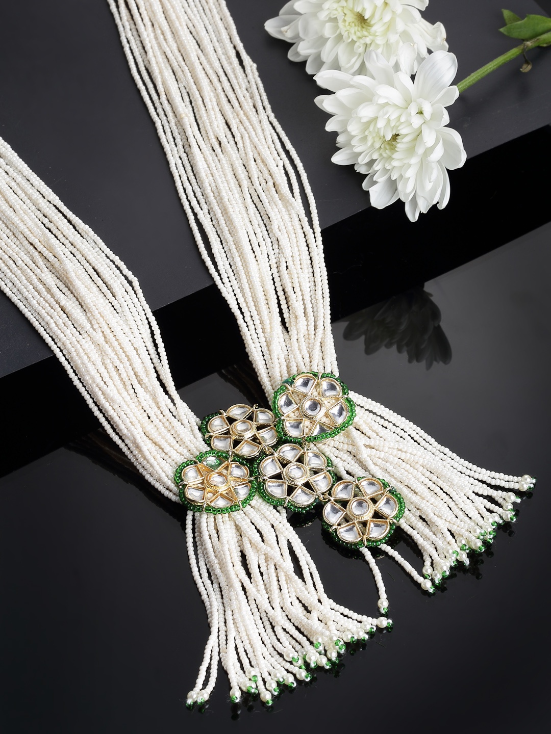 

DUGRISTYLE White & Green Sterling Silver Gold-Plated Necklace