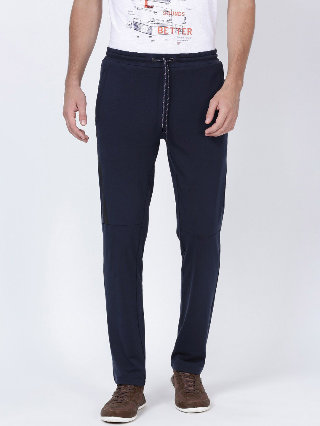 

t-base Men Navy Blue Solid Track Pants
