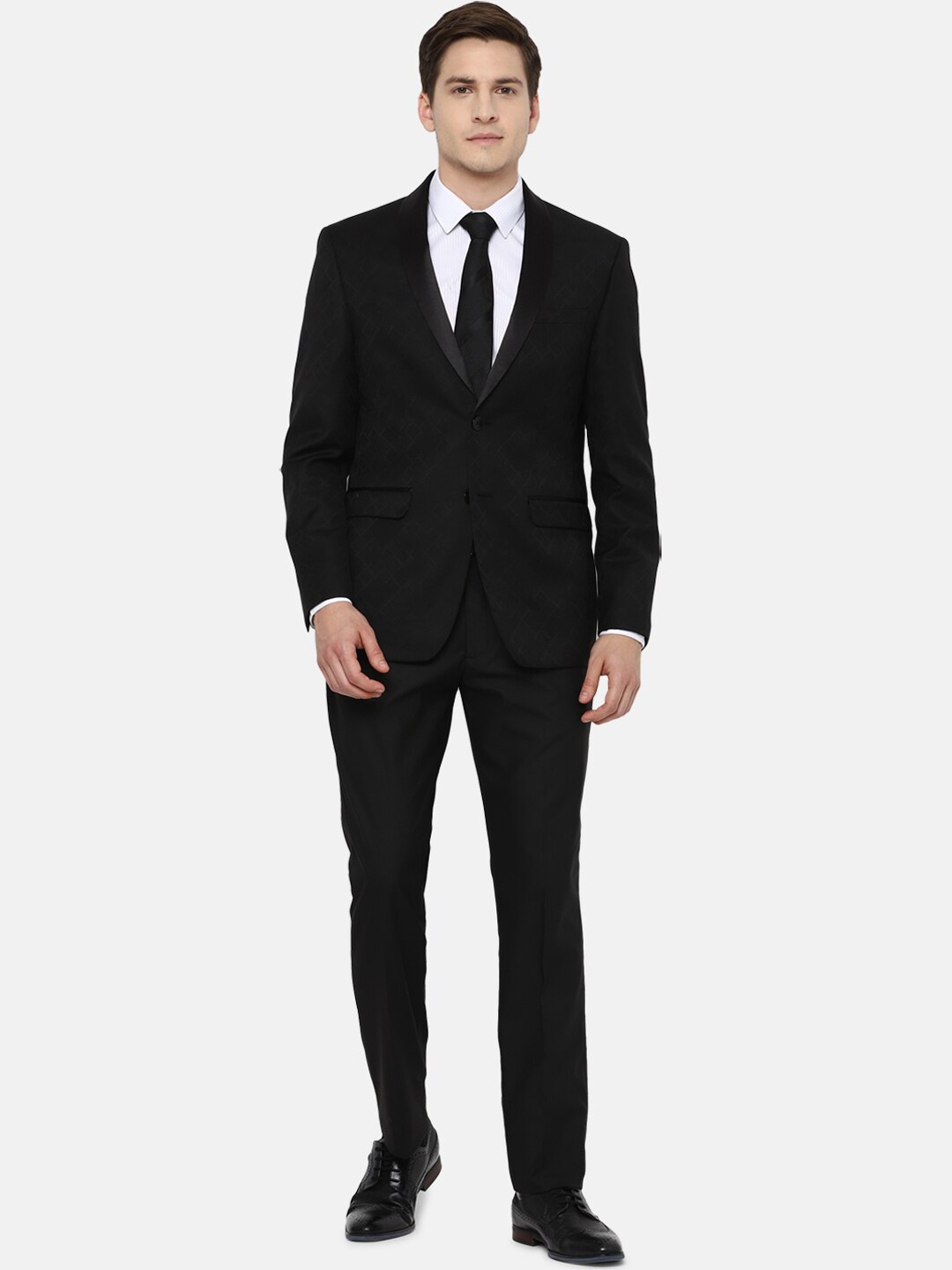 

Allen Solly Men Black Self Design Single-Breasted Slim-Fit 2-Piece Formal Suit