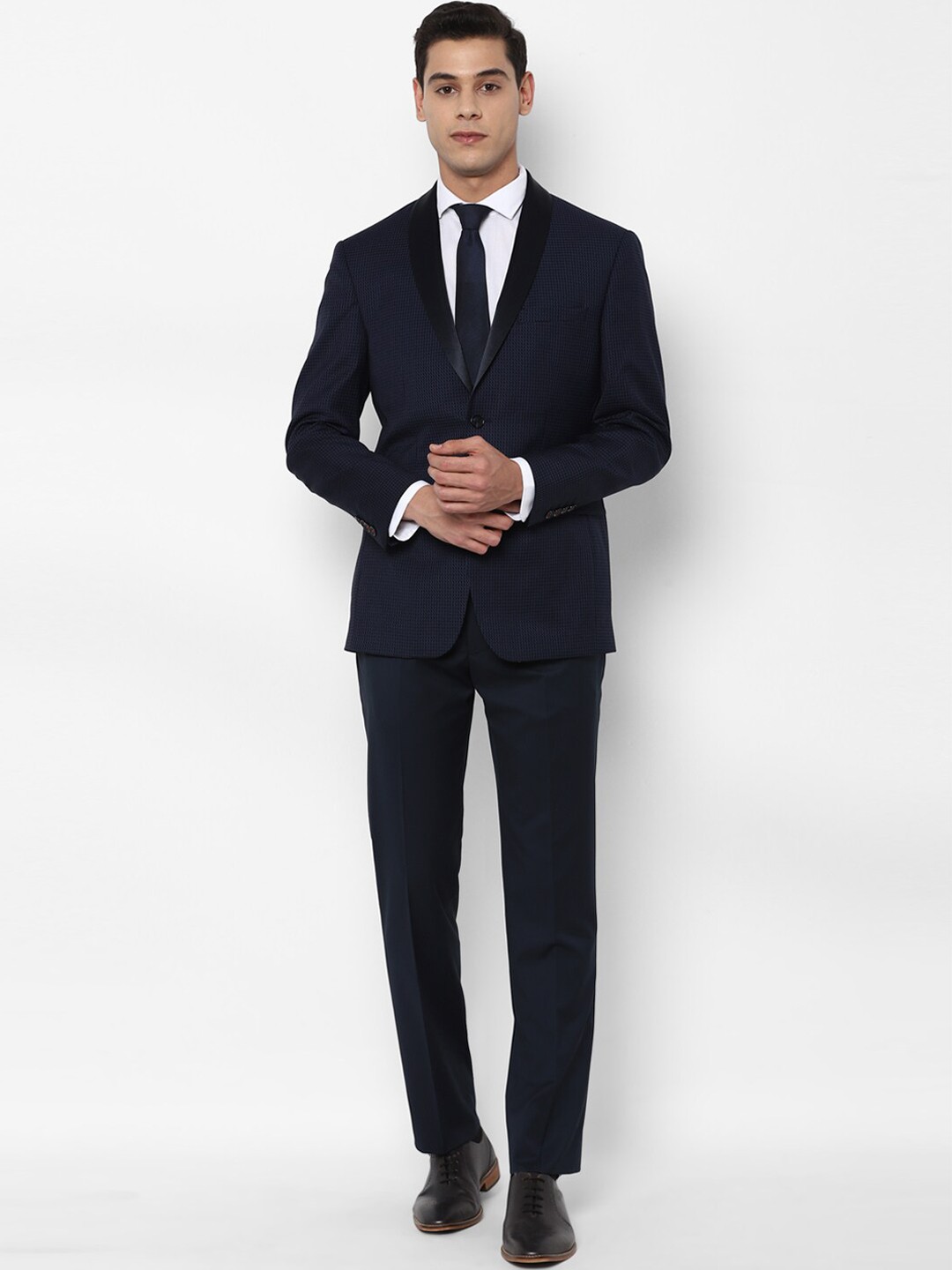 

Allen Solly Men Navy Blue Self Design Single-Breasted Slim Fit 2-Piece Formal Suit