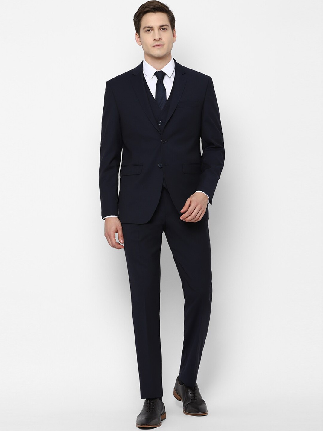 

Allen Solly Men Navy Blue & Maroon Slim Fit Single Breasted 3 Piece Formal Suit