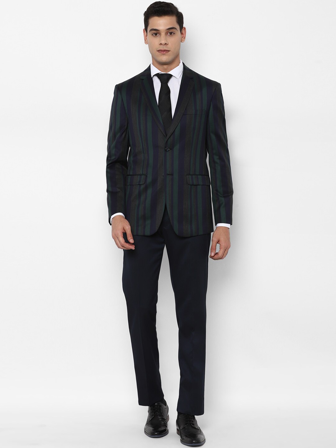 

Allen Solly Men Navy Blue Striped Single-Breasted Slim-Fit 2-Piece Suit