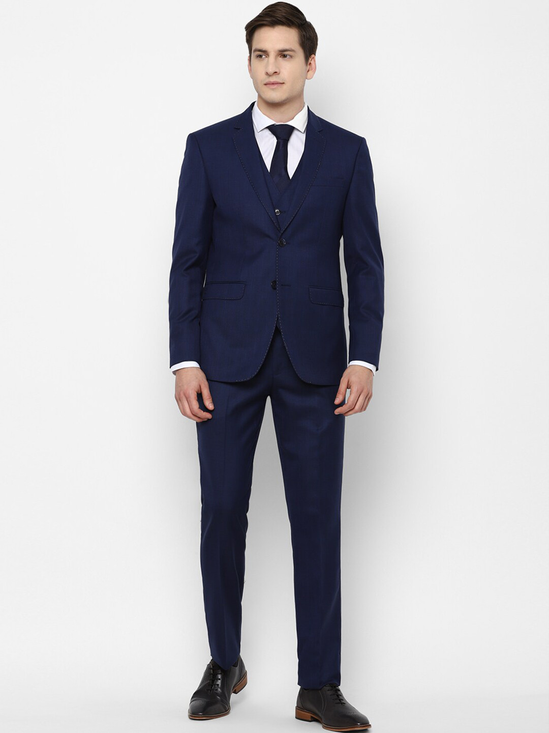 

Allen Solly Men Navy Blue & Maroon Self-Design Single-Breasted Slim-Fit 3-Piece Formal Suit