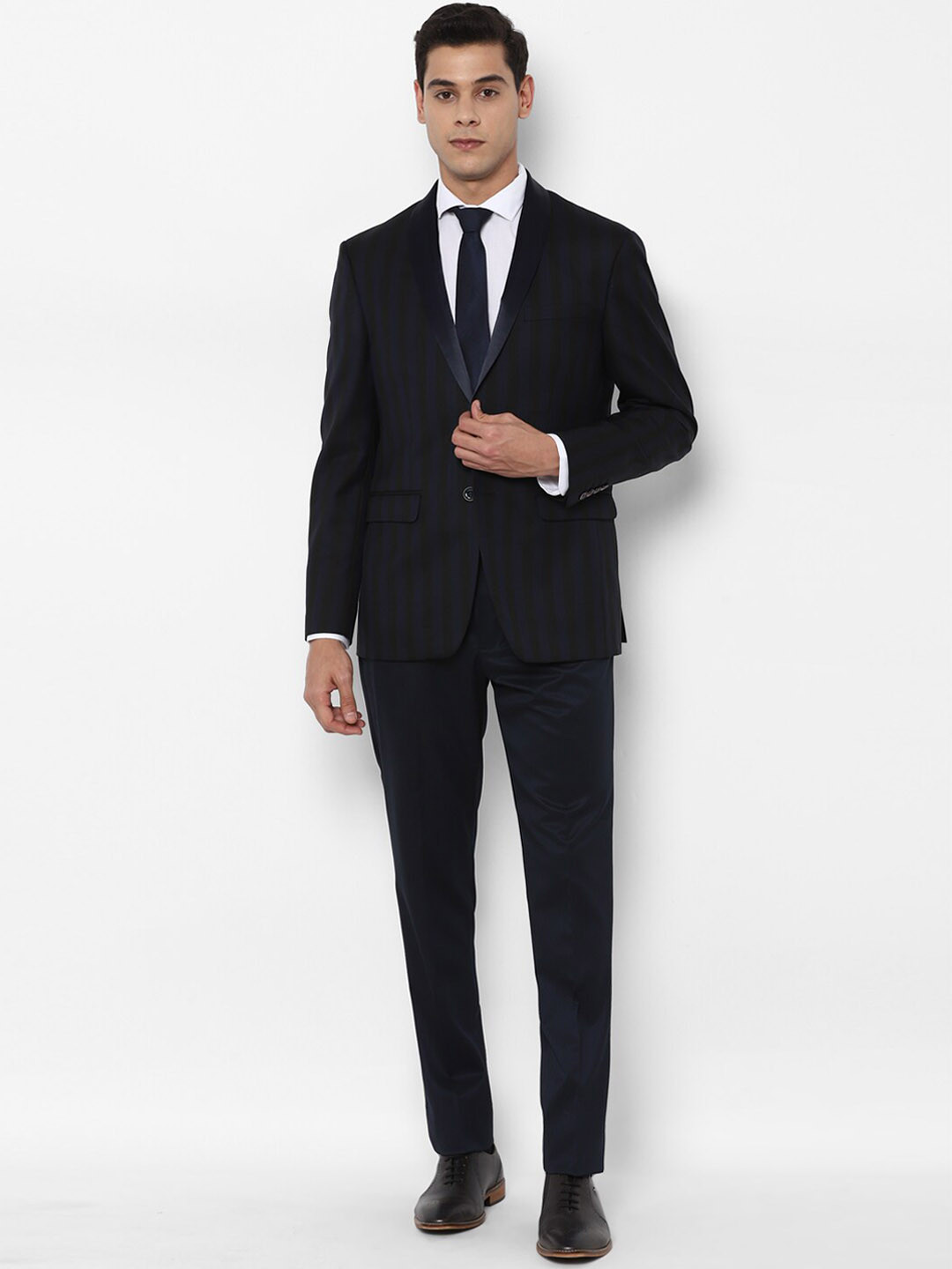 

Allen Solly Men Navy Blue Striped Single-Breasted Slim-Fit 2-Piece Suit