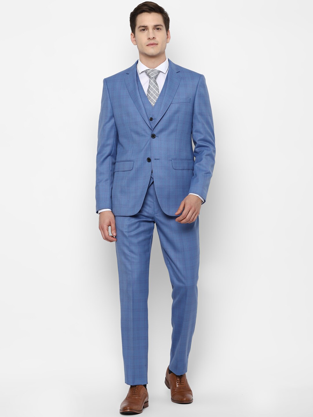 

Allen Solly Men Blue Checked Single-Breasted Slim-Fit 3-Piece Formal Suit