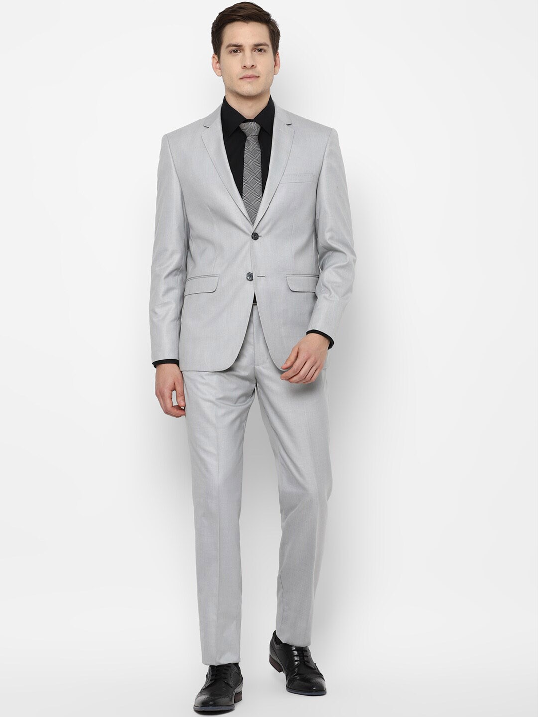 

Allen Solly Men Grey Solid Single-Breasted Slim-Fit Formal Blazer with Trouser