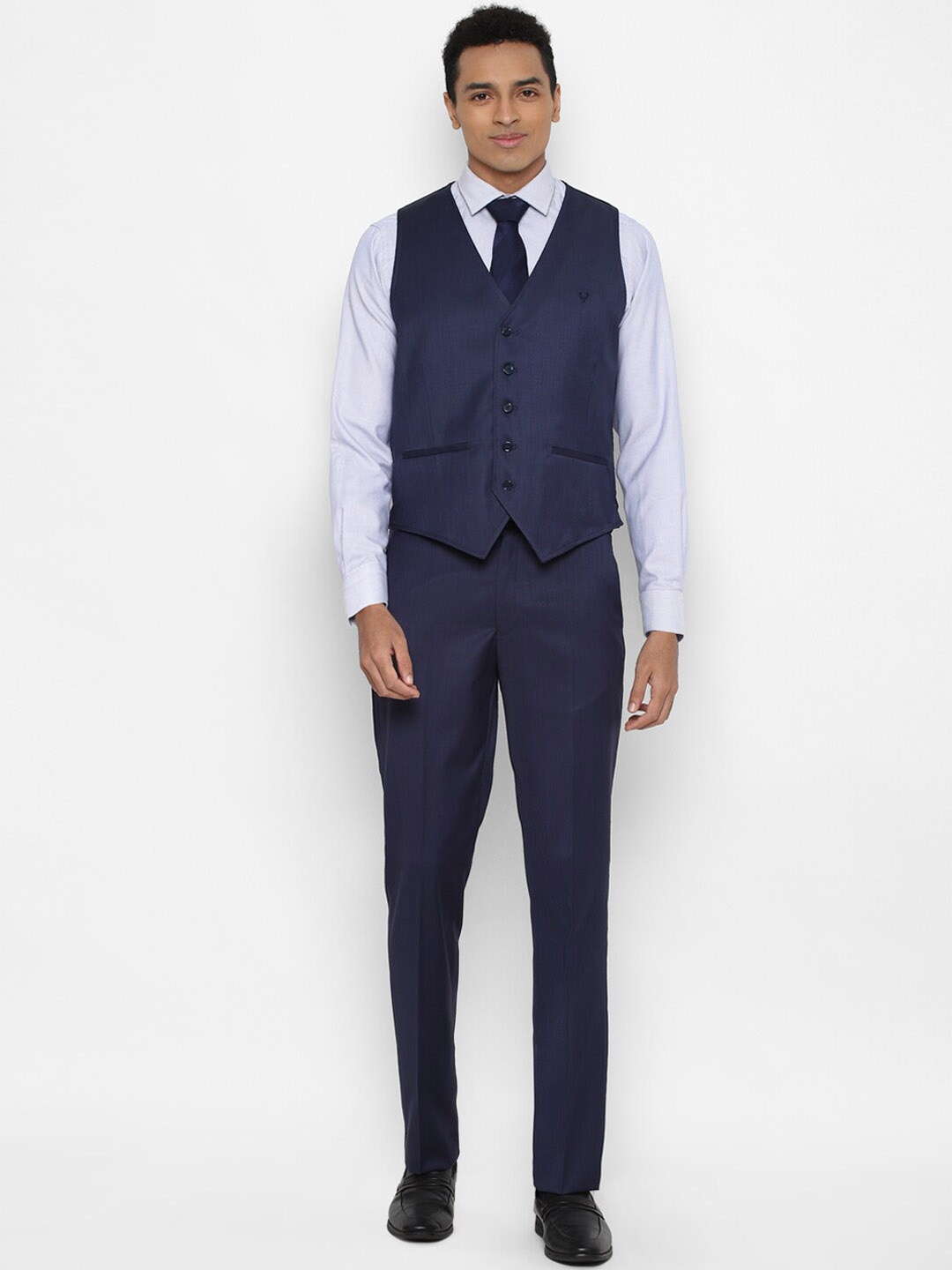 

Allen Solly Men Navy Blue Single-Breasted Slim-Fit 3-Piece Suit