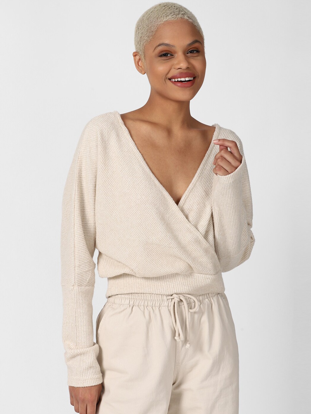 

FOREVER 21 Grey Ribbed Wrap Top