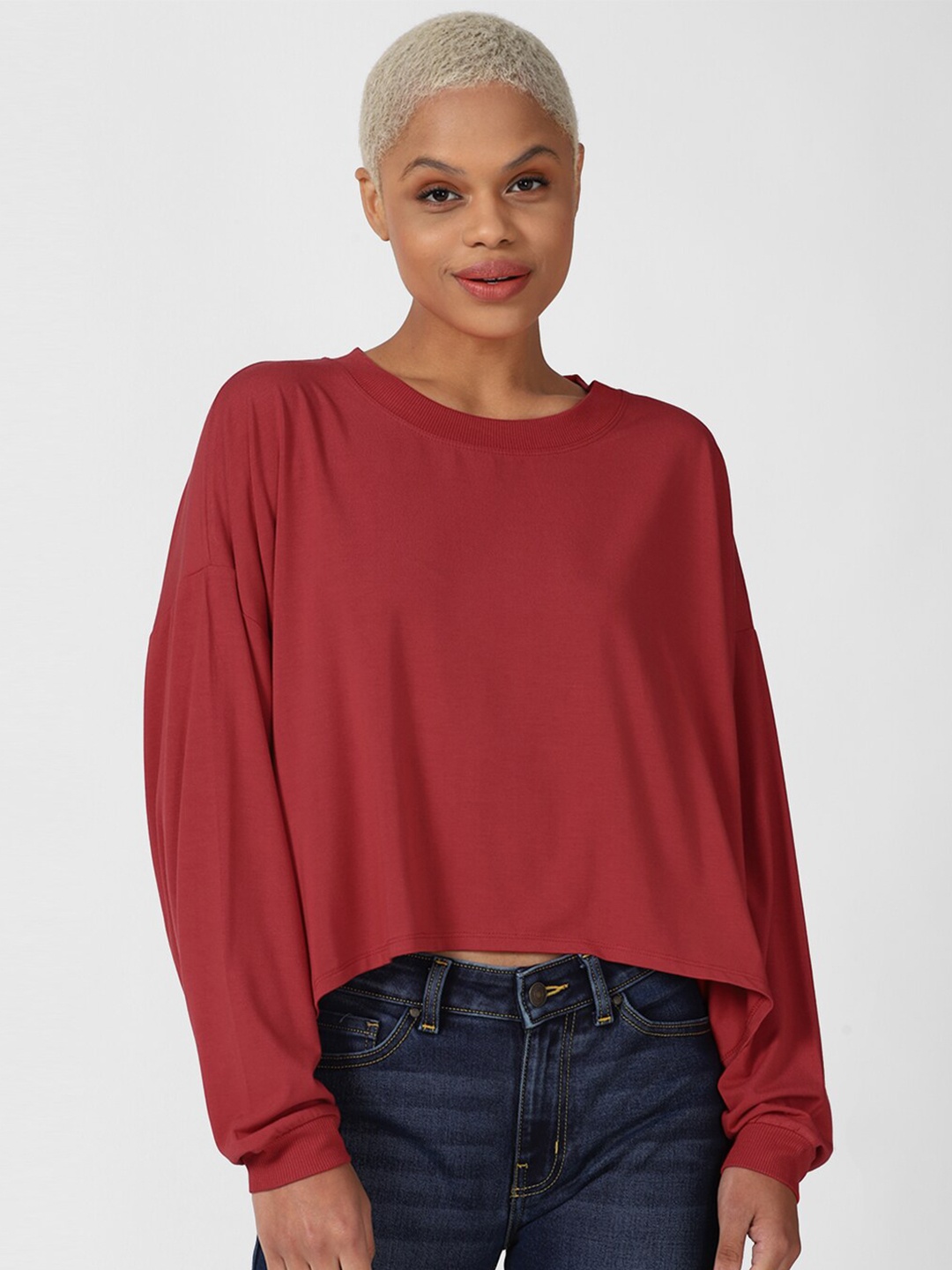 

FOREVER 21 Women Red Solid Batwing Top
