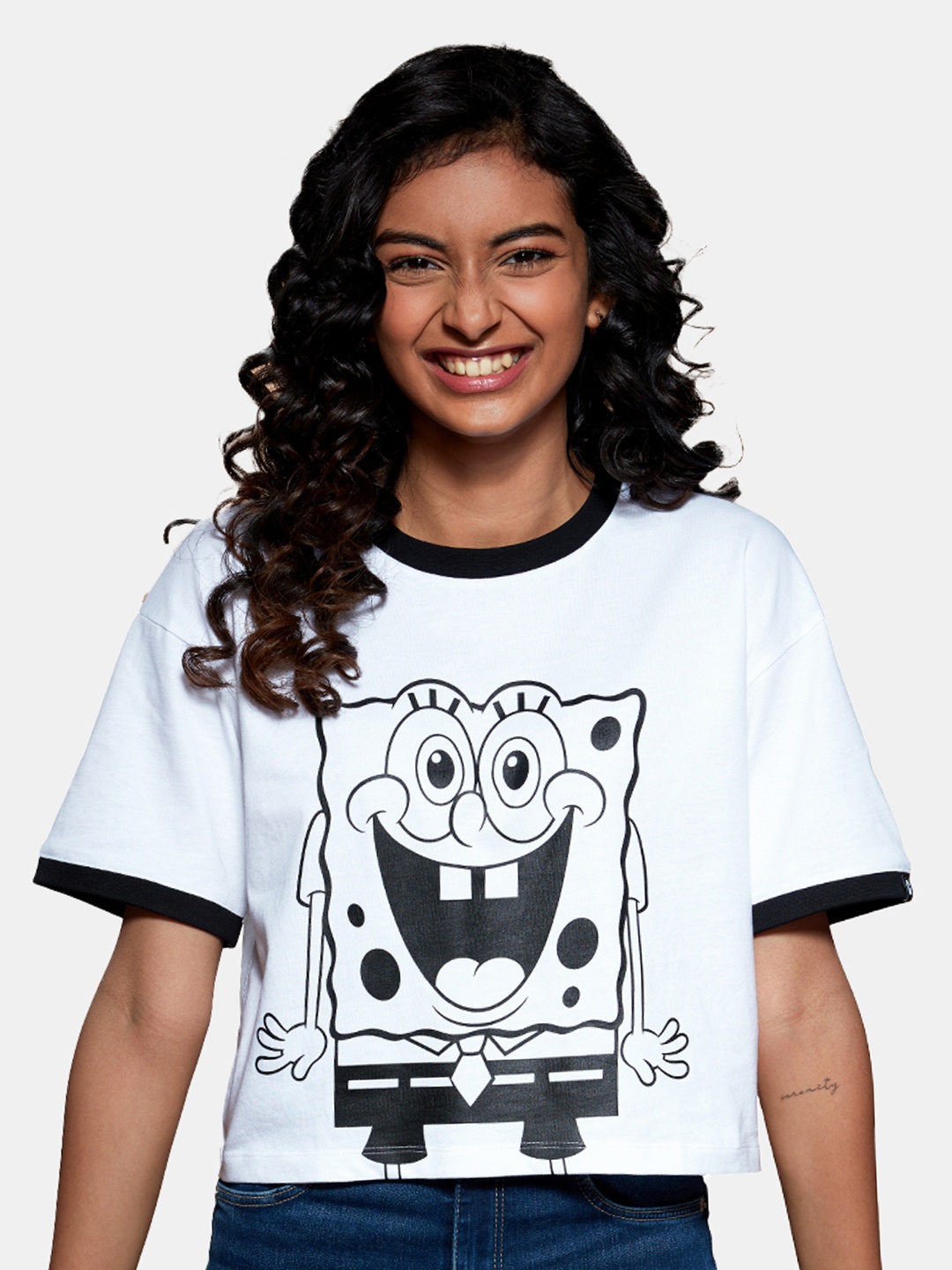 

The Souled Store Women SpongeBob Printed Cotton Oversized T-shirt, White