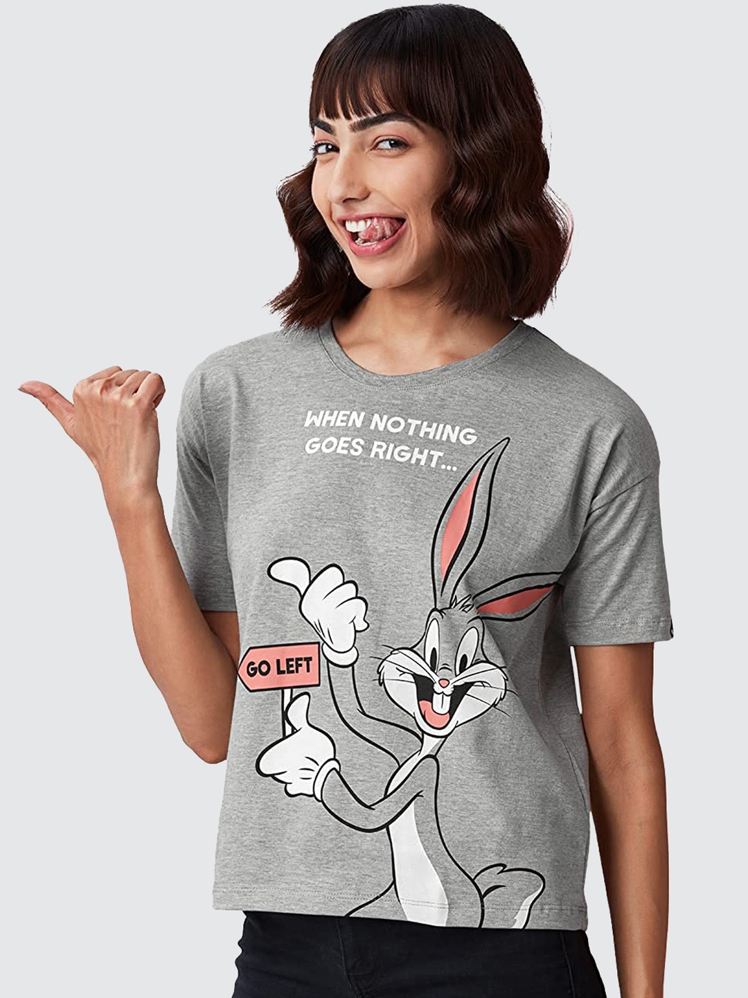 

The Souled Store Women Grey Looney Tunes Printed Cotton T-shirt