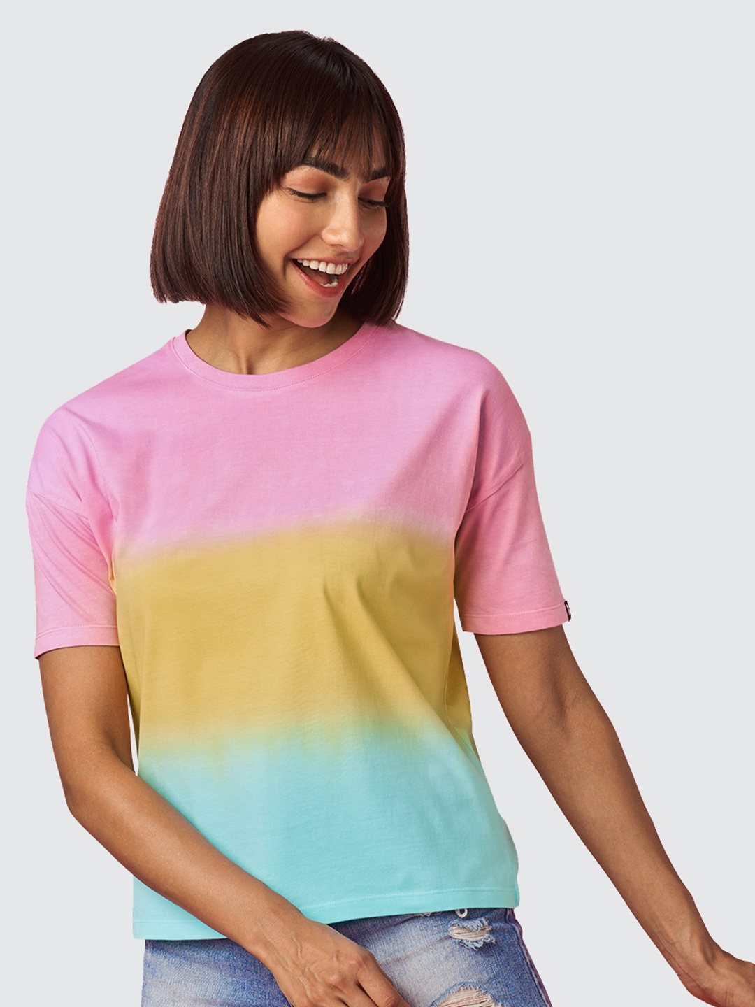 

The Souled Store Women Multicoloured Tie and Dye Dyed V-Neck Pockets T-shirt, Multi