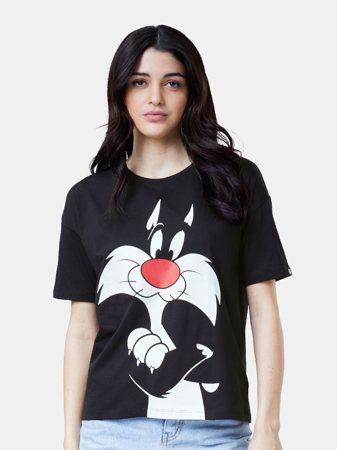 

The Souled Store Women Black Looney Tunes Printed Cotton T-shirt