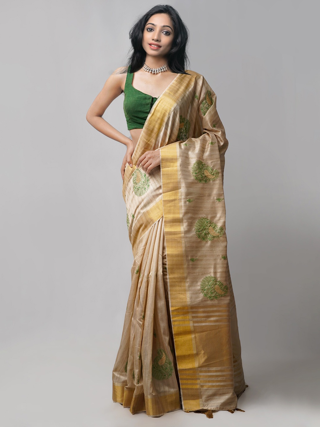 

Unnati Silks Brown Ethnic Motifs Embroidered Saree