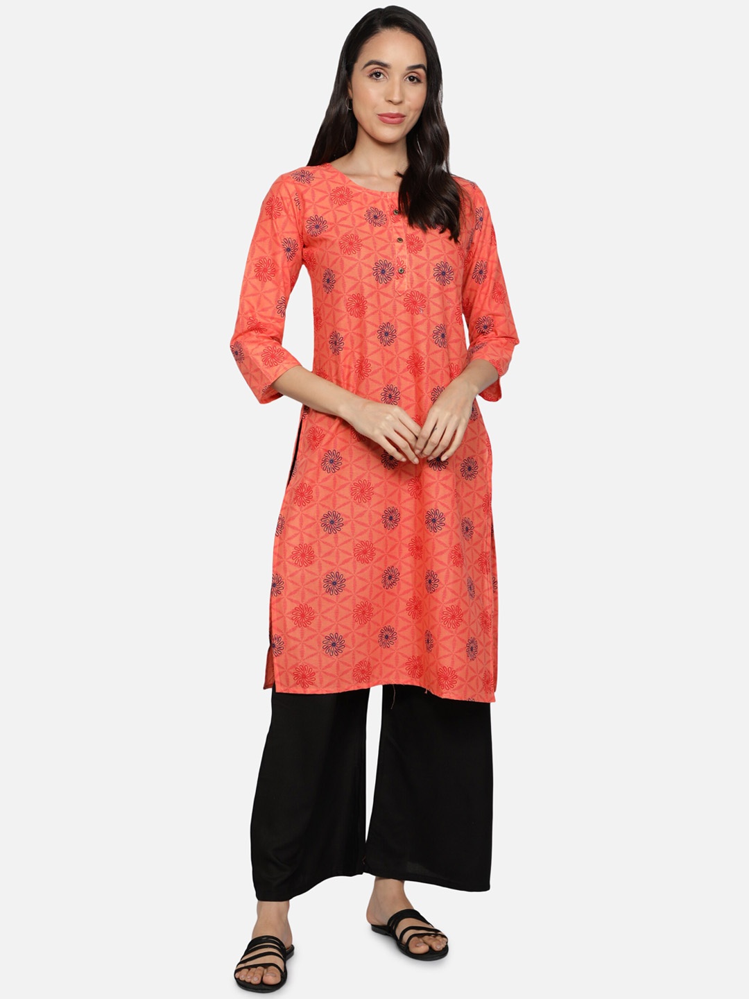 

Fabclub Women Orange Ethnic Motifs Printed Gotta Patti Kurta