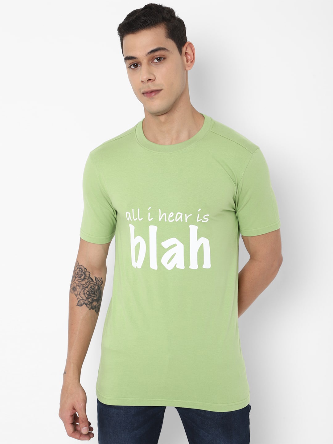 

FOREVER 21 Men Green Typography Printed Cotton T-shirt