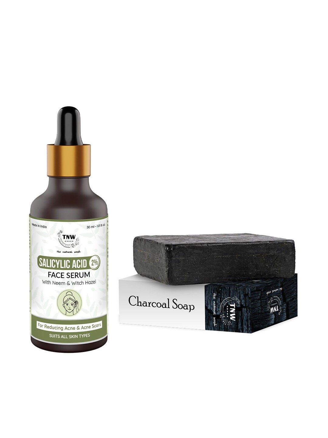 

TNW the natural wash Set of Salicylic Acid Face Serum & Charcoal Soap, Off white