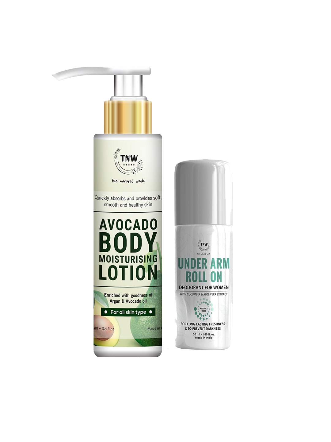 

TNW the natural wash Set of Avocado Body Lotion & Women Under Arm Roll On Deodorant, Off white