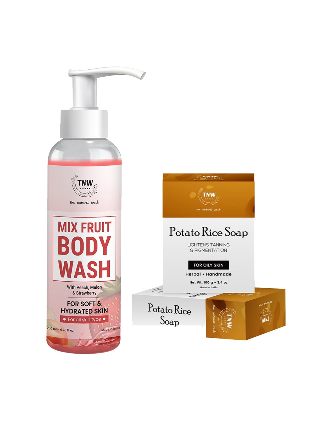 

TNW the natural wash Set of Mix Fruit Body Wash & Potato Rice Soap, Pink