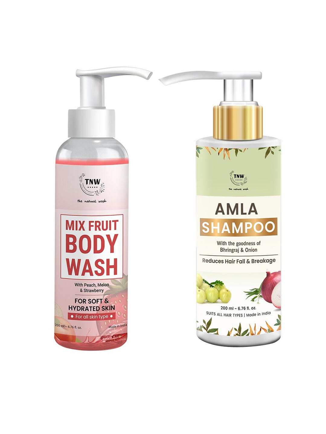 

TNW the natural wash Set of Mix Fruit Body Wash & Amla Shampoo - 200 ml Each, Pink