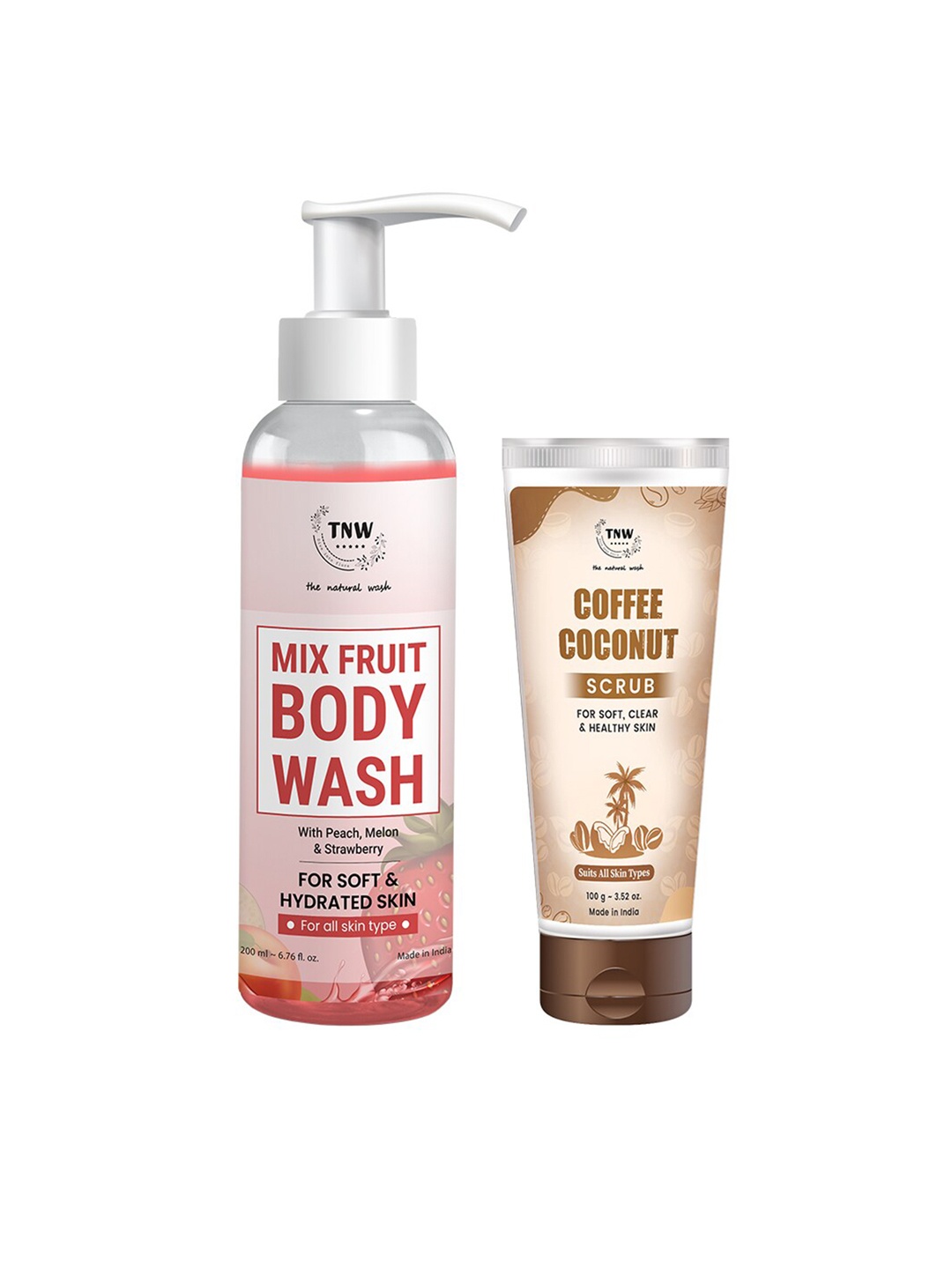 

TNW the natural wash Set of Mix Fruit Body Wash & Coffee Coconut Scrub, Pink