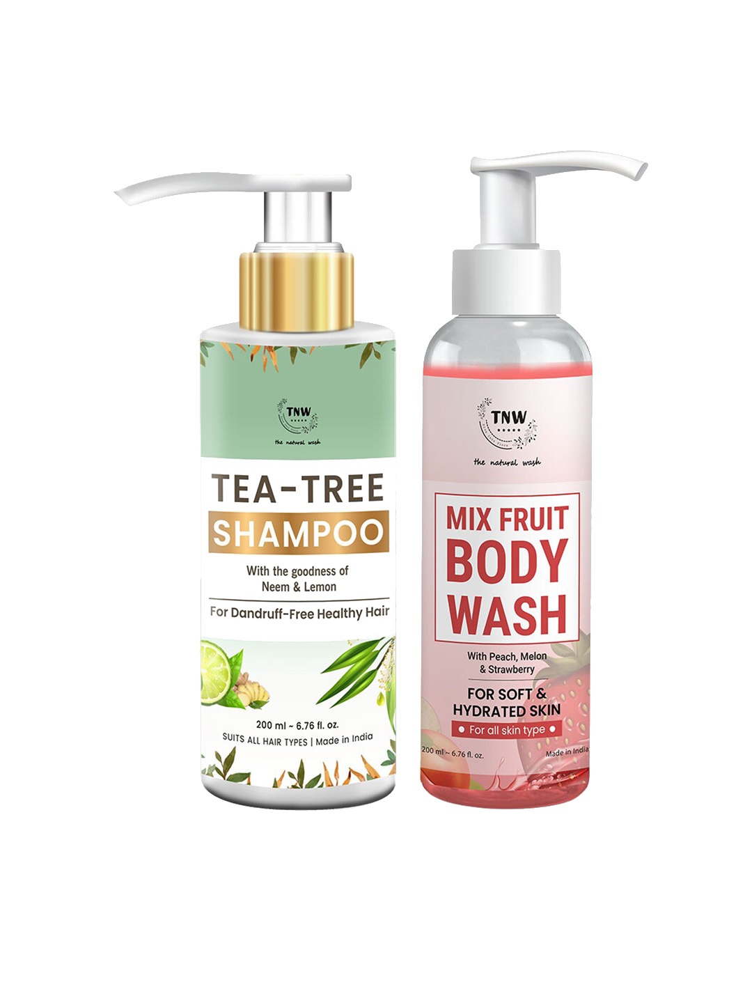

TNW the natural wash Set of Mix Fruit Body Wash & Tea Tree Shampoo 200 ml each, Off white