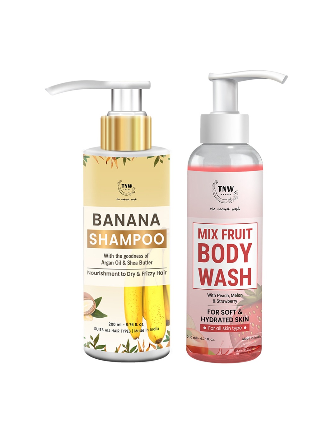 

TNW the natural wash Set of Mix Fruit Body Wash & Banana Shampoo - 200 ml Each, Beige