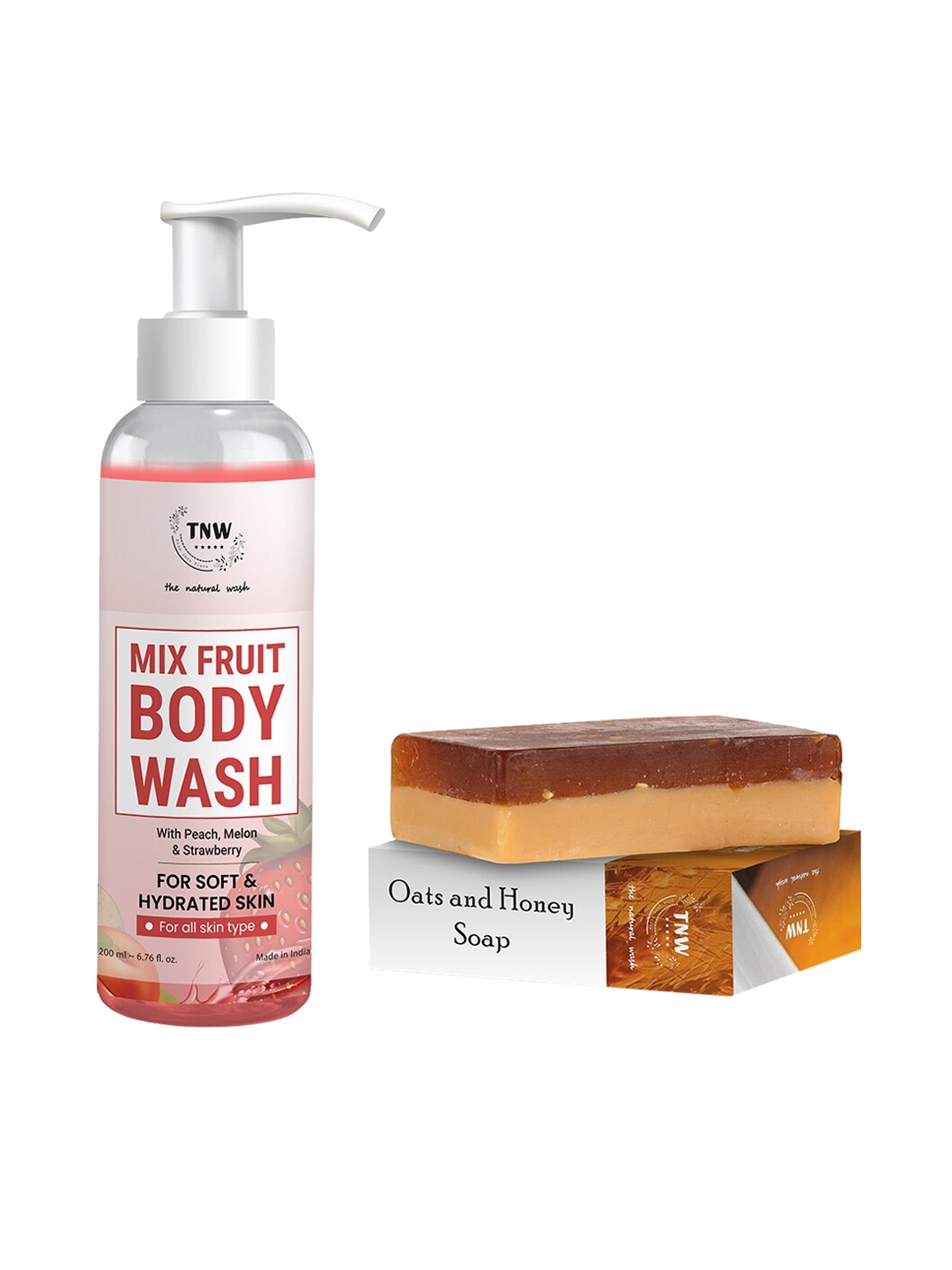 

TNW the natural wash Set of Mix Fruit Body Wash & Honey-Oats Soap, Red