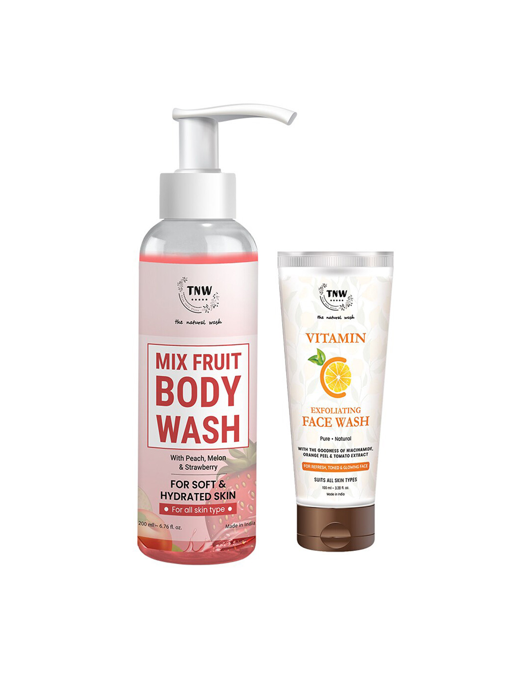 

TNW the natural wash Set of Mix Fruit Body Wash & Vitamin C Exfoliating Face Wash, Off white