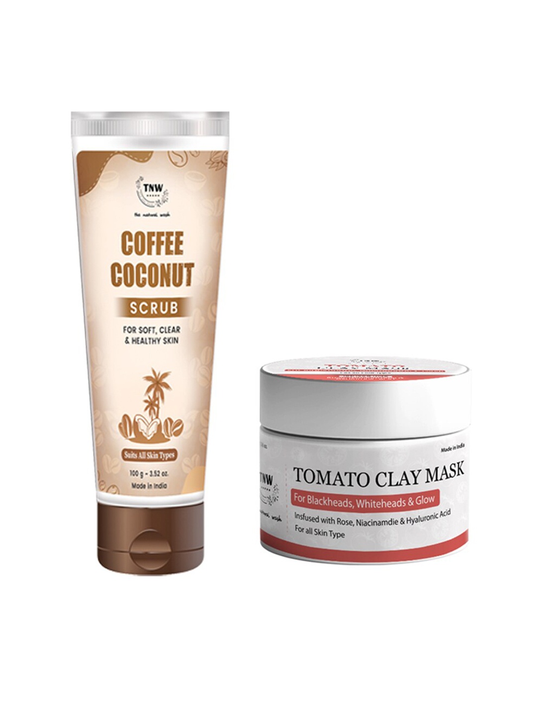 

TNW the natural wash Set of Tomato Clay Mask & Coffee Coconut Scrub, White