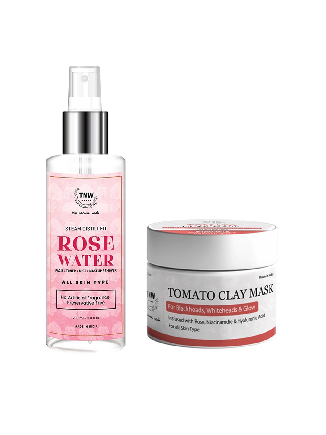 

TNW the natural wash Set of Tomato Clay Mask & Steam Distilled Rose Water, White