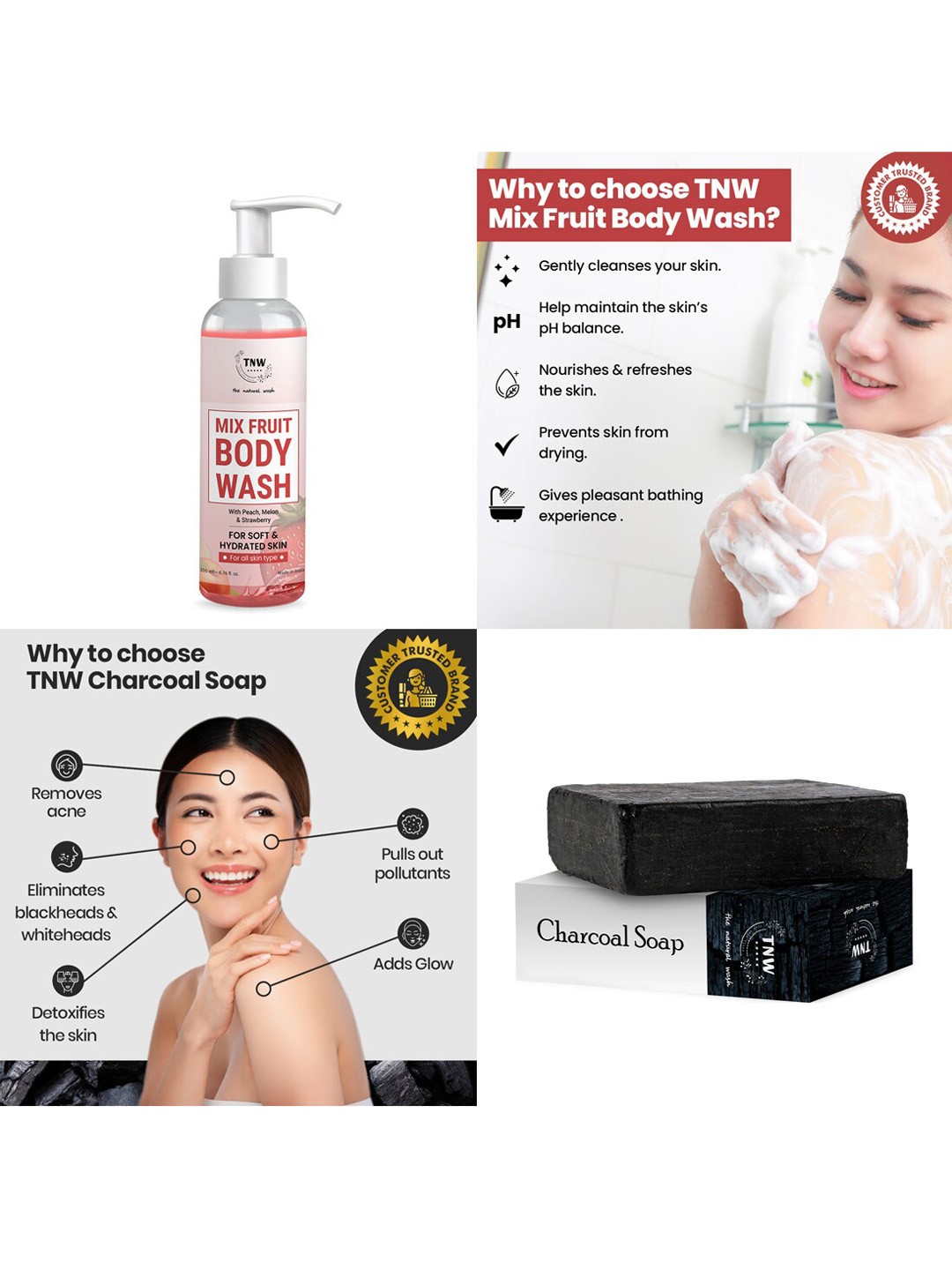 

TNW the natural wash Set of Mix Fruit Body Wash & Charcoal Soap, Red