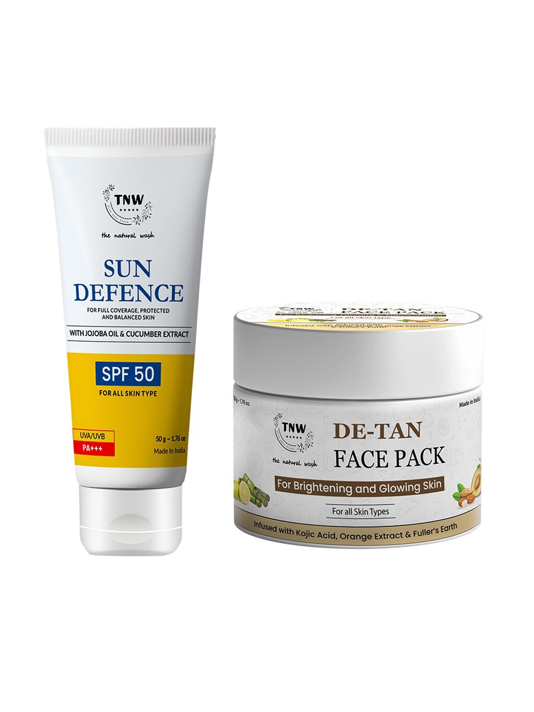 

TNW the natural wash Set of De-Tan Face Pack & SPF 50 Sun Defence Cream - 50 gm Each, Off white