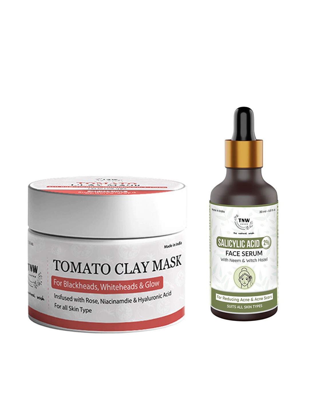 

TNW the natural wash Set of Tomato Clay Mask & Salicylic Acid 2% Face Serum, Off white