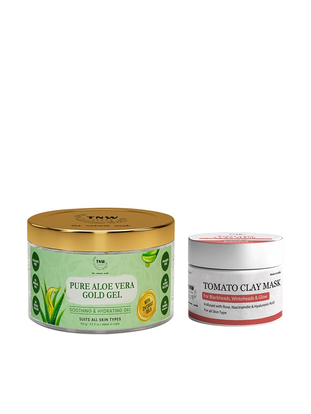 

TNW the natural wash Set of Tomato Clay Mask & Pure Aloe Vera Gold Gel, Green