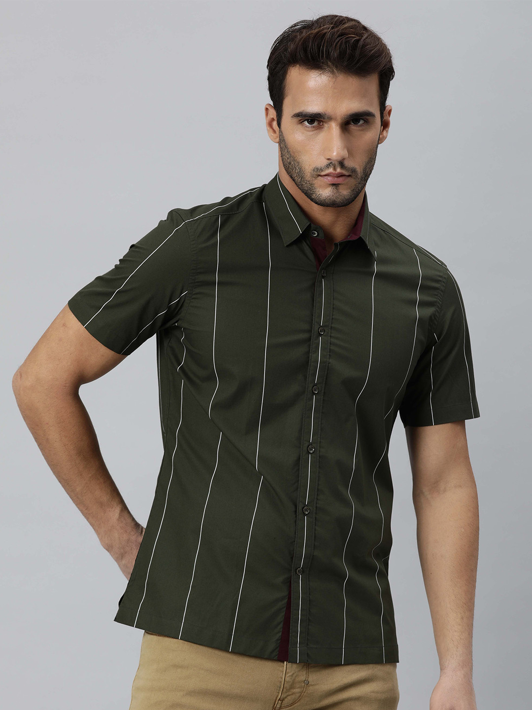 

RARE RABBIT Men Green Custom Slim Fit Windowpane Checks Checked Casual Shirt