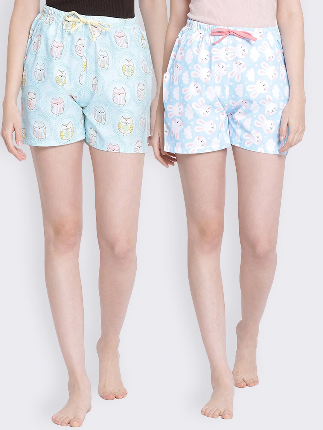 

Kanvin Women Pack Of 2 Blue Printed Lounge Shorts