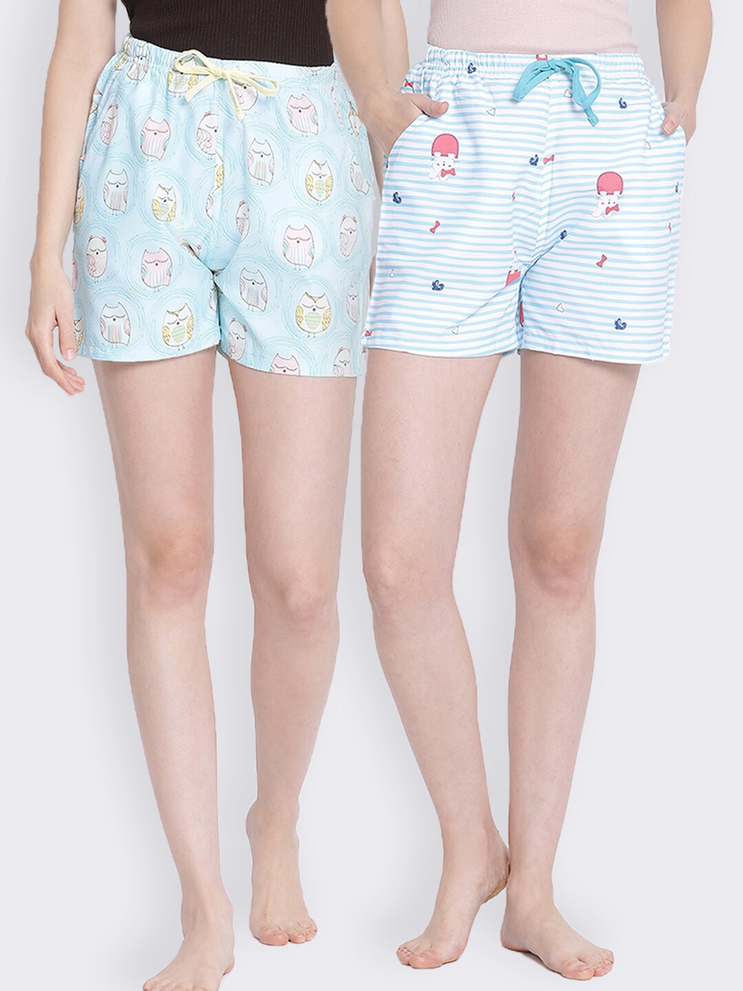 

Kanvin Women Blue & Pink Printed Lounge Shorts Set Of 2
