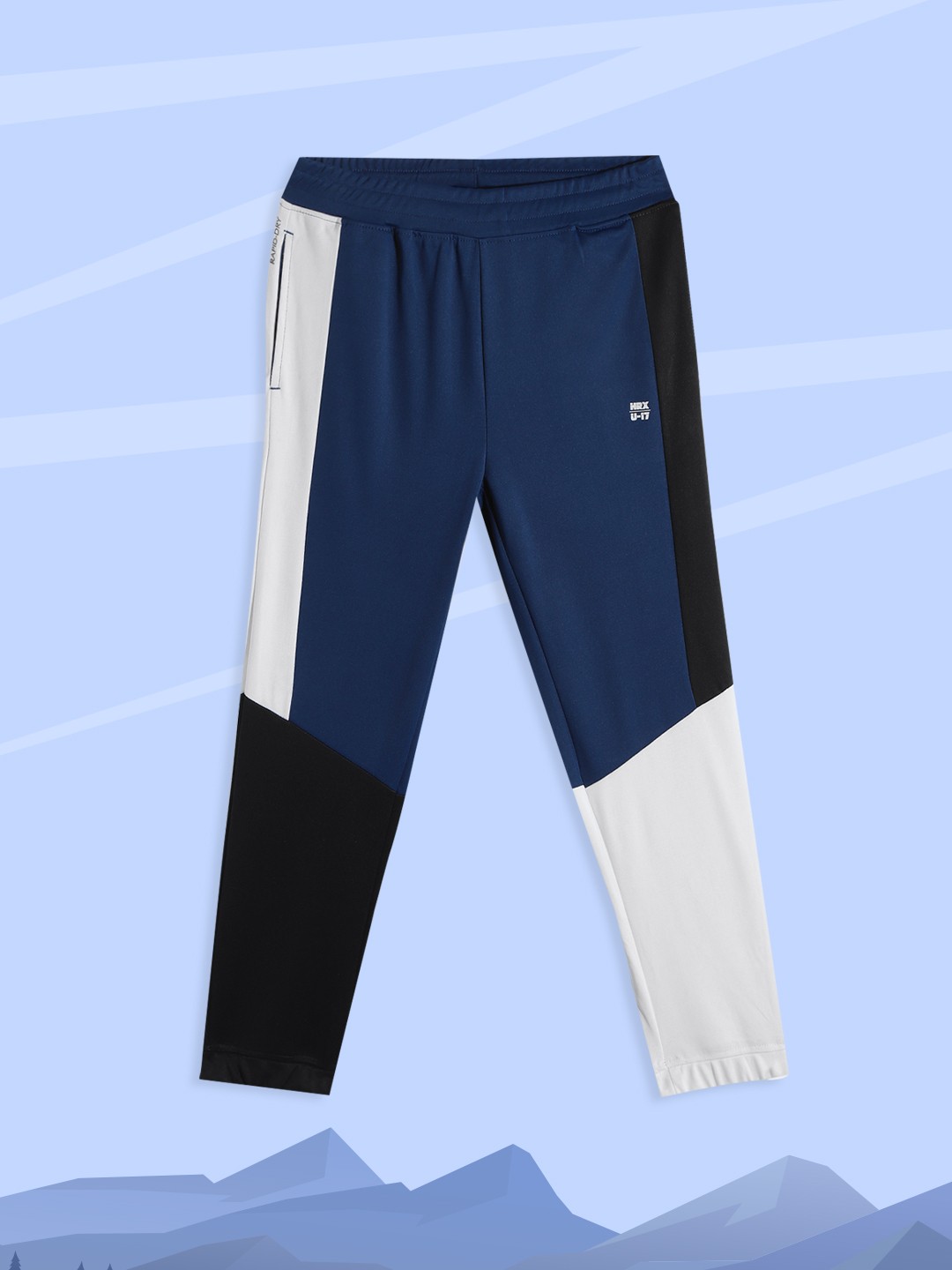 

HRX by Hrithik Roshan Active Boys Estate Blue Rapid-Dry Colourblock Track Pants, Navy blue